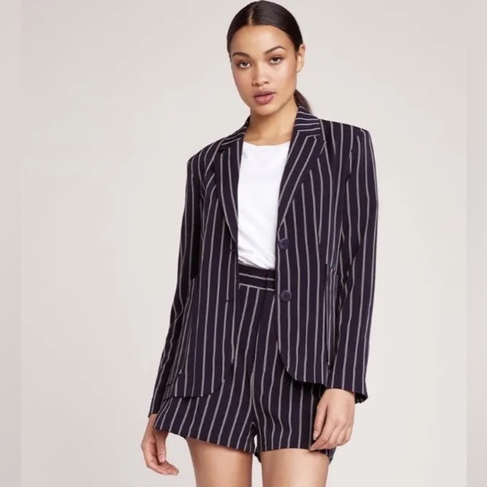 NWT Anthropologie X BB Dakota Navy Blue Pin Stripe Blazer Sz M